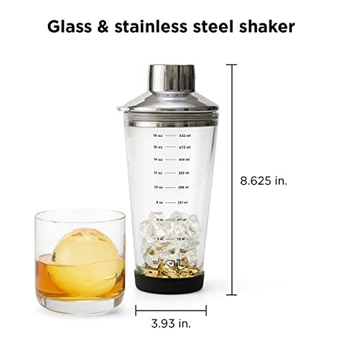 Rabbit 18 oz Glass Cocktail Shaker with Printed Measurements, Multi-Use Stainless Steel Topper with 1.5 oz Jigger Cap and Strainer, 3.94 x 3.54 x 9.06 IN - Image 2