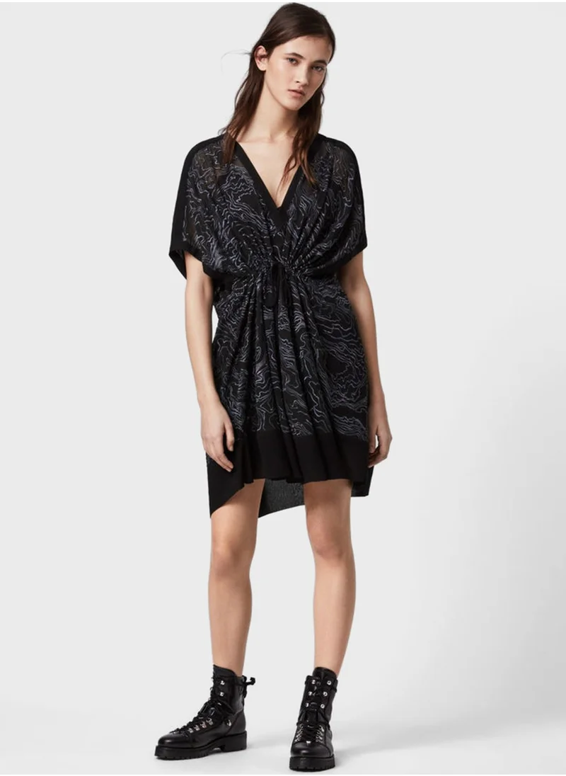 all saints Isme Twisted Front Pleated Dress