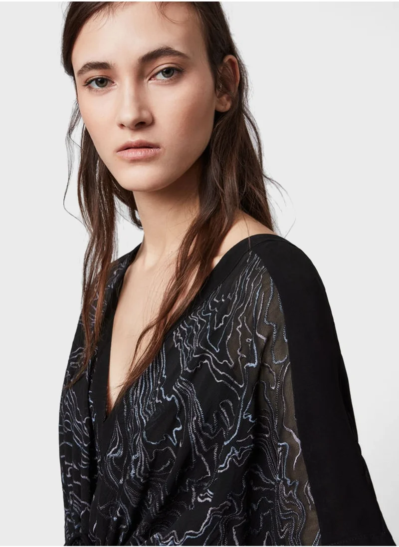 all saints Isme Twisted Front Pleated Dress