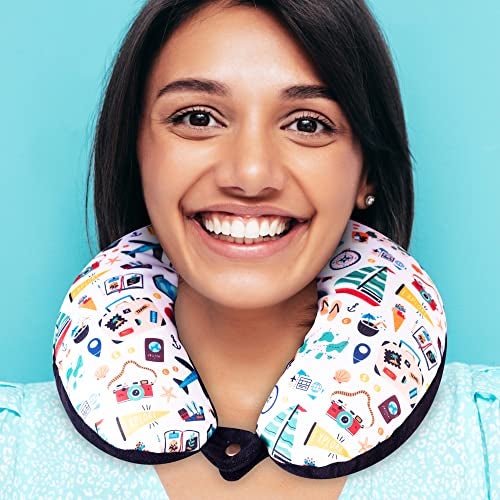 HOOPY Travel Neck Pillow in Soft Fabric for Head, Neck, Shoulder Support Filled with Soft Memory Foam Filling | Multi Purpose Neck Pillow| Neck Rest | Neck Pain | Transport Print - Image 2