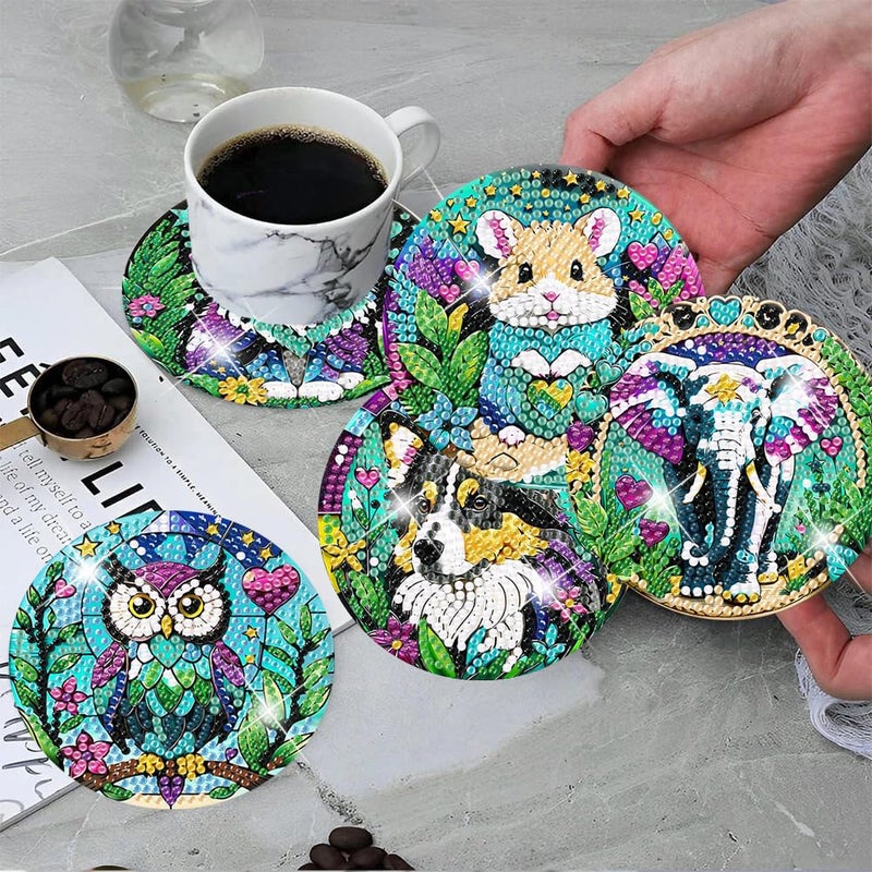 ijbnhd 8 PCS Animals Diamond Painting Coasters Animals Diamond Art Coasters with Holder DIY for Beginners Adults 5D Crafts Supplies 4X4inch(Cork Wooden Pad) - Image 5