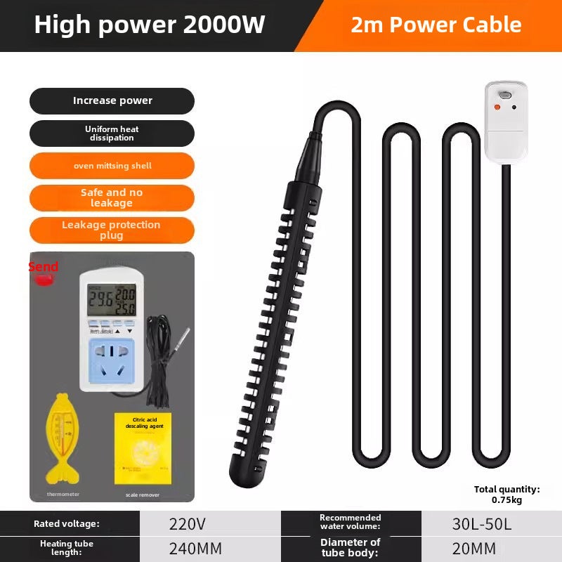 Quick Heat Electric Water Heating Rod 2000w intelligent temperature control 2 m line with leakage protection plug