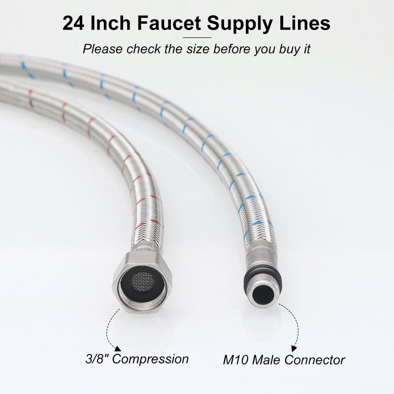 BATHLAVISH 24" Length Faucet Supply Lines 3/8" Comp x M10 Male Connector Line Braided Stainless Steel Nylon Sink Hose Extension for Bathroom Kitchen Faucet 2Pcs (1 Pair) - Image 2