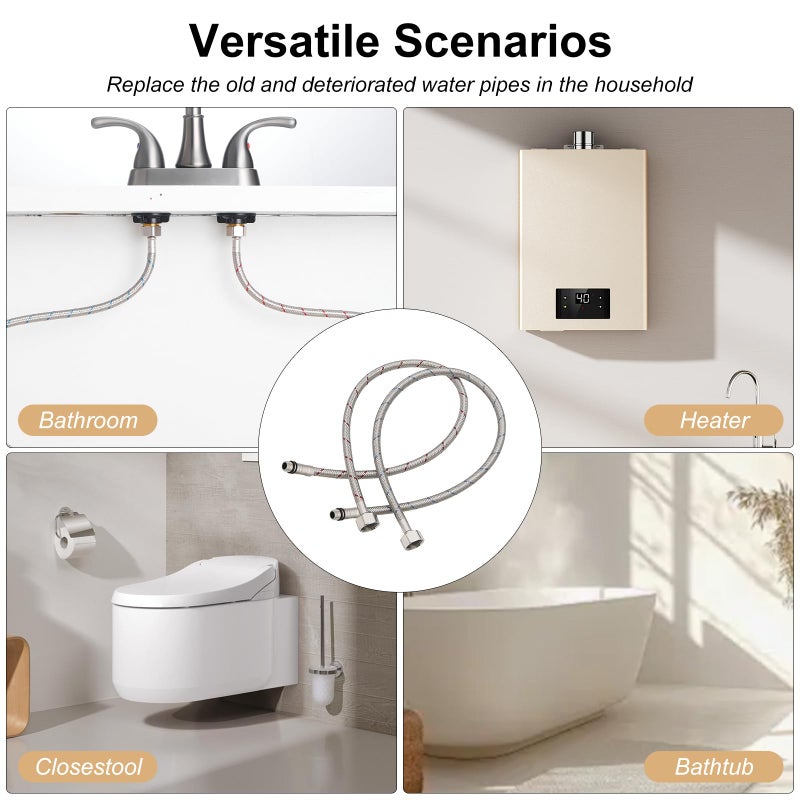 BATHLAVISH 24" Length Faucet Supply Lines 3/8" Comp x M10 Male Connector Line Braided Stainless Steel Nylon Sink Hose Extension for Bathroom Kitchen Faucet 2Pcs (1 Pair) - Image 4