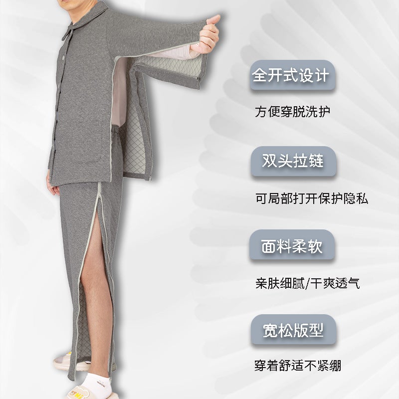 Winter Plus Cotton Nursing Clothes For Paralyzed Elderly Patients With Surgical Fracture Convenient To Wear And Take Off Zipper Full Opening Dialysis Chemotherapy Clothes - Image 3