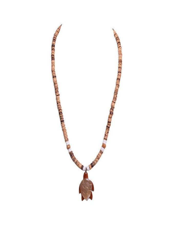 BlueRica Wood & Shell Sea Turtle on Tiger Brown Coconut Shell Beads Necklace - Image 3