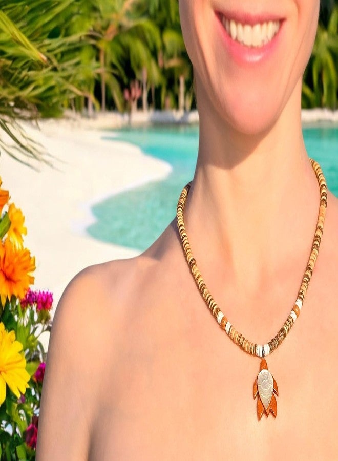 BlueRica Wood & Shell Sea Turtle on Tiger Brown Coconut Shell Beads Necklace - Image 2