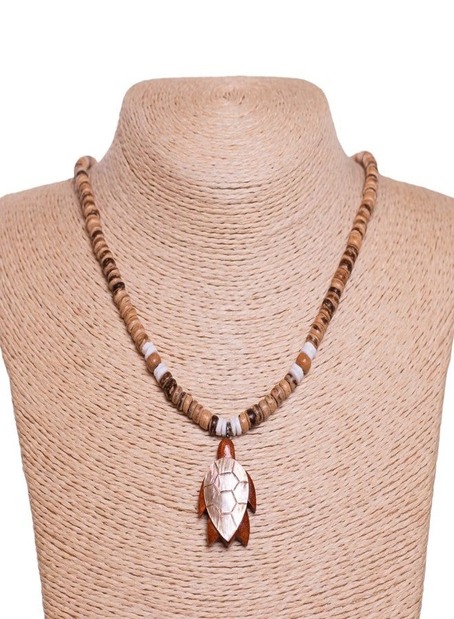 BlueRica Wood & Shell Sea Turtle on Tiger Brown Coconut Shell Beads Necklace - Image 4