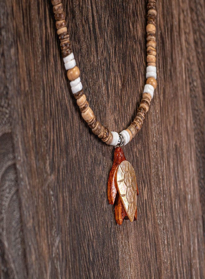 BlueRica Wood & Shell Sea Turtle on Tiger Brown Coconut Shell Beads Necklace - Image 5
