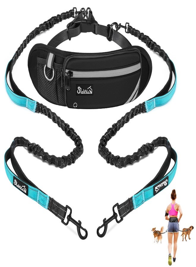 AUTOWT Hands Free Dog Leash for 2 Dogs, Adjustable Waist Belt with Zipper Pouch, Dual Handle Retractable Elastic Bungee with Reflective Stitches for Medium and Large Dogs Training Running - Image 1