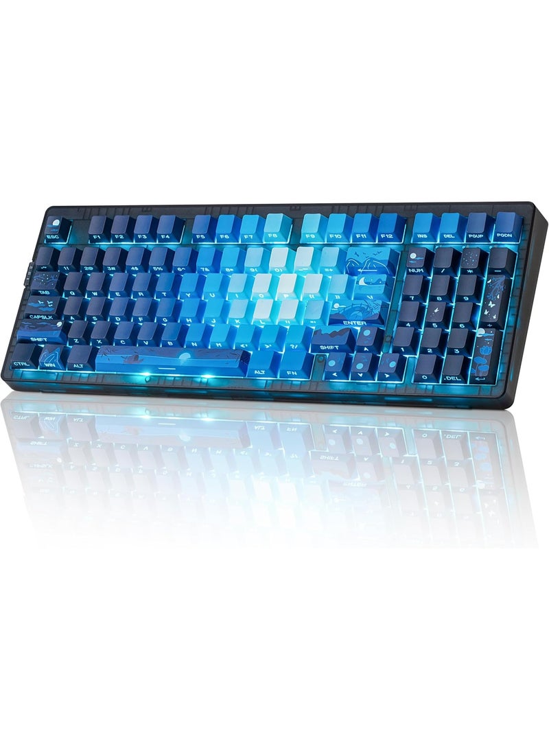 زورنر لوحة مفاتيح ميكانيكية لاسلكية ZORNHER ZH980، لوحة مفاتيح زرقاء كريمية 95% مع لوحة أرقام، لوحة مفاتيح مخصصة للألعاب قابلة للتبديل السريع، أغطية مفاتيح PBT لامعة بتقنية التسامي بالصبغ، مفاتيح خطية ذات صوت كريمي - Image 1