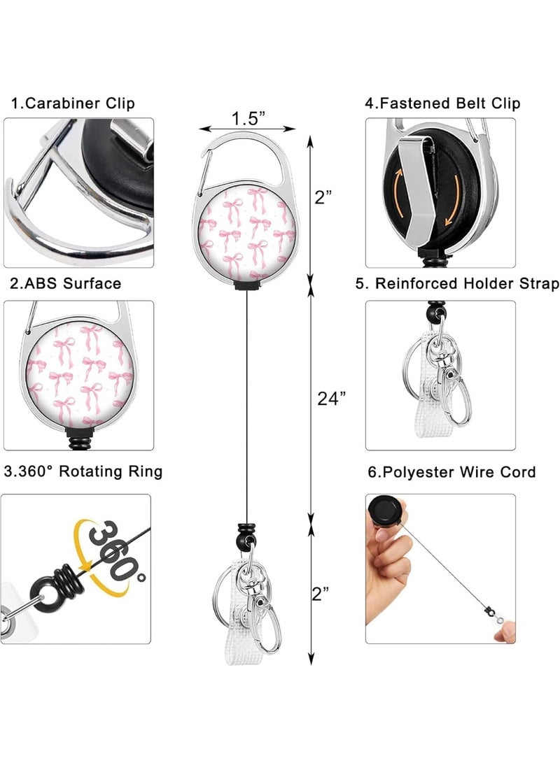 Arabest ID Badge Holder, Retractable Reel Lanyard, Breakaway Nurse Teacher Accessories, Pink Bow Design - Lightweight ABS & 360° Clip for Women Girls Office Fashion - Image 4
