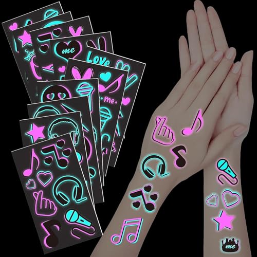 TecoKart® Long Lasting ​Temporary Tattoo​ Sticker Kit | Vivid ​Glow in the Dark Stickers​ for Kids & Adults | Safe Fake Body ​Tattoo Sticker​ Set for Parties & Festivals (10 Sheets) - Image 1