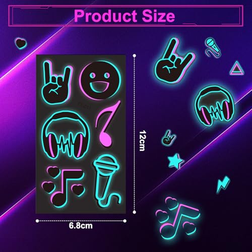 TecoKart® Long Lasting ​Temporary Tattoo​ Sticker Kit | Vivid ​Glow in the Dark Stickers​ for Kids & Adults | Safe Fake Body ​Tattoo Sticker​ Set for Parties & Festivals (10 Sheets) - Image 2