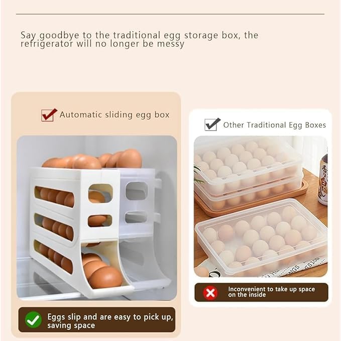 LISIOMO Automatic Egg Dispenser Box 4Tier Egg Storage Box for Fridge Egg Rolling Dispenser for Easy Access Ideal Egg Tray Box for Organized Storage Holds upto 30 Eggs MULTICOLOUR - Image 4