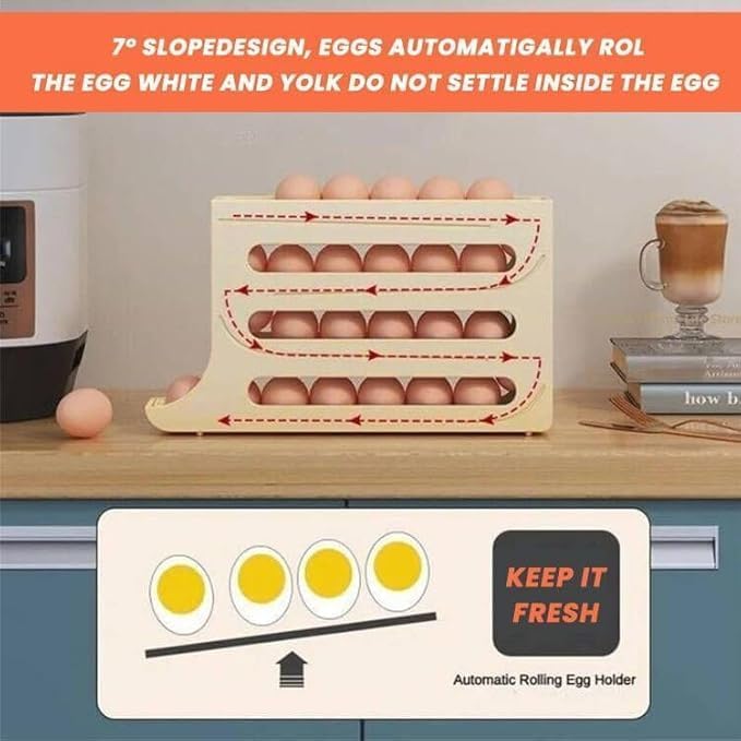 LISIOMO Automatic Egg Dispenser Box 4Tier Egg Storage Box for Fridge Egg Rolling Dispenser for Easy Access Ideal Egg Tray Box for Organized Storage Holds upto 30 Eggs MULTICOLOUR - Image 5