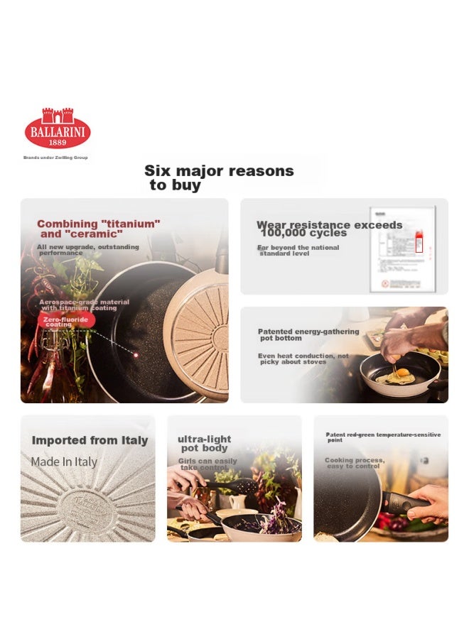 Ballarini Kitchen Essential： Titanium Ceramic Non-stick Frying Pan, Flat Bottom Pan Compatible With Induction Cooker, 24cm - Image 1