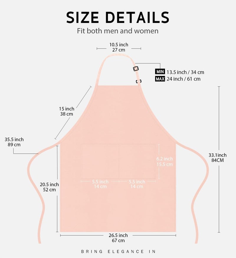 Syntus Adjustable Bib Apron with 2 Pockets Cooking Kitchen Aprons for Women Men Chef, Nude Pink, 26.77×33.07 inch - Image 2