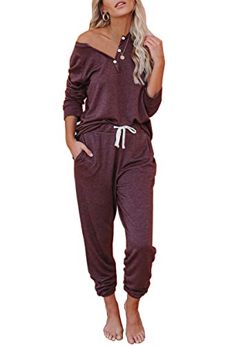 AUTOMET Lounge Sets for Women Comfy 2 Piece Pajamas Sets Fall Loungewear Pjs Outfits Sweatsuits with Sweatpants 2025 Black L - Image 1