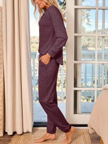 AUTOMET Lounge Sets for Women Comfy 2 Piece Pajamas Sets Fall Loungewear Pjs Outfits Sweatsuits with Sweatpants 2025 Black L - Image 3