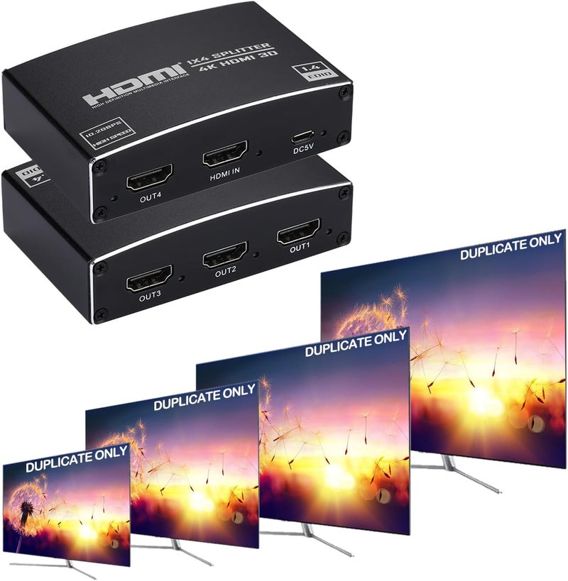 ENBUER HDMI Splitter 1 in 4 Out, 1x4 HDMI Splitter Audio Video Distributor Box Support 3D & 4K x 2K Compatible for HDTV, STB, DVD, PS3, Projector Etc - Image 1