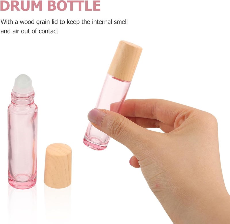 8pcs 10ml Pink Glass Essential Oil Roll on Bottles with Wood Grain Caps, Refillable Perfume and Aromatherapy Roller Bottles for Travel and Personal Care - Image 3