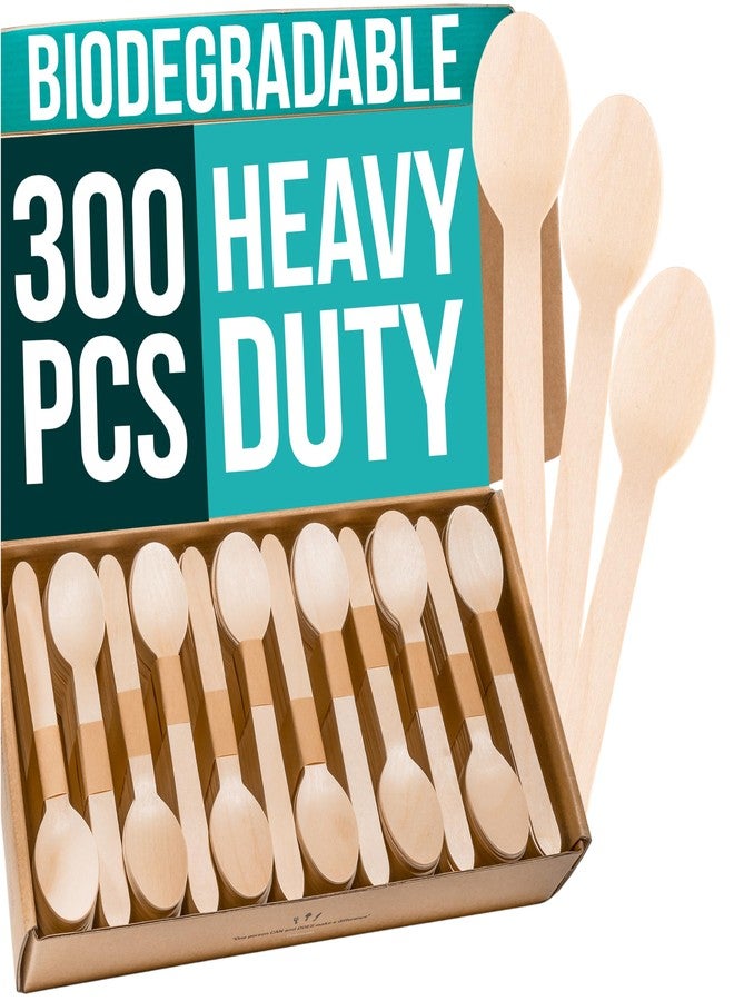 EarthClusive Disposable Wooden Spoons For Eating - 300pcs - Heavy Duty & Plastic Free - Our Guilt-Free FSC Certified Wood Protects Forests - A Great Alternative to Bamboo Spoons Disposable. - Image 1
