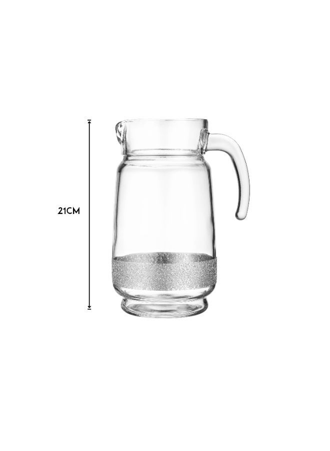 جرين أبل 🥤 طقم عصير زجاج 7 قطع فاخر 1 أبريق مع 6 أكواب – تصميم أنيق بقاعدة فضية عصرية | إبريق 21 سم وكاسات 15 سم ✨🍹 - Image 4