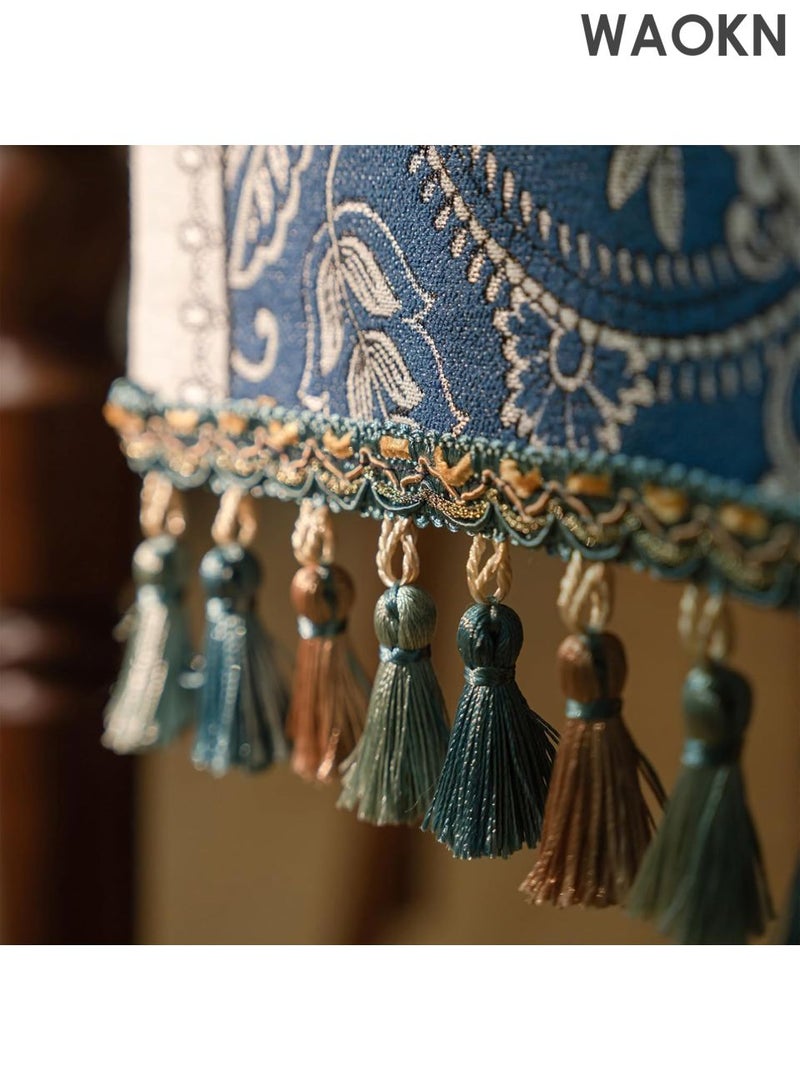 دبليو أيه أو كي أن مفرش طاولة عربي عتيق فاخر - تصميم زهور بيزلي بطول 48 بوصة، مناسب لديكور الطعام/الزفاف/رمضان/العيد | قماش قطني فاخر بحواف مزينة بالشراشيب | أزرق مزهر 13×48 بوصة | أناقة منزلية شرق أوسطية - Image 5