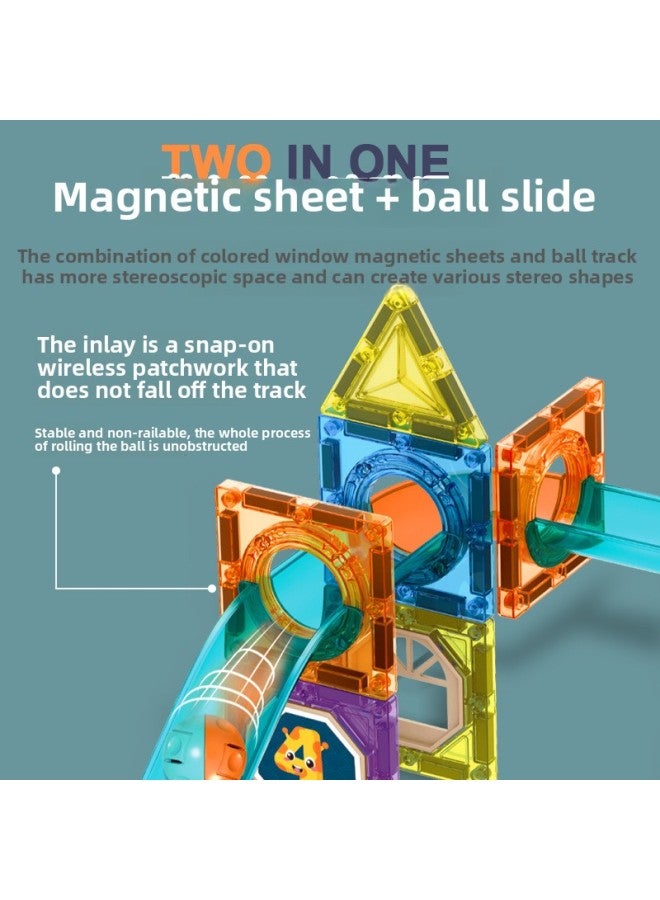 Creative Color Window Magnetic Film Pipe Ball Slide Building Blocks Varied Assembled Building Blocks Children's Educational Toys Batch-Color:[portable Bucket] Magnetic Slide Paradise 42pcs  - Image 4