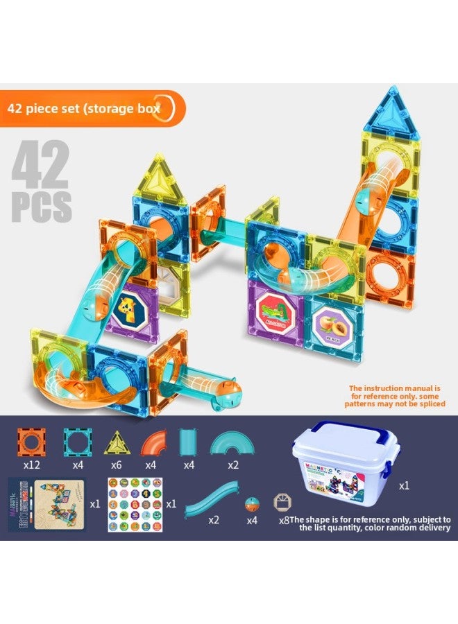 Creative Color Window Magnetic Film Pipe Ball Slide Building Blocks Varied Assembled Building Blocks Children's Educational Toys Batch-Color:[portable Bucket] Magnetic Slide Paradise 42pcs  - Image 1