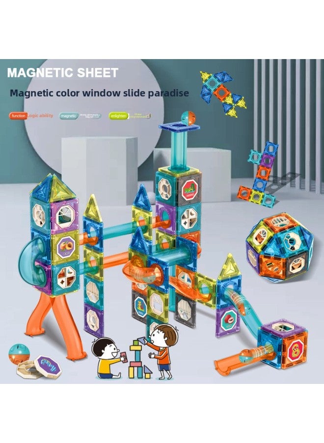 Creative Color Window Magnetic Film Pipe Ball Slide Building Blocks Varied Assembled Building Blocks Children's Educational Toys Batch-Color:[portable Bucket] Magnetic Slide Paradise 42pcs  - Image 2