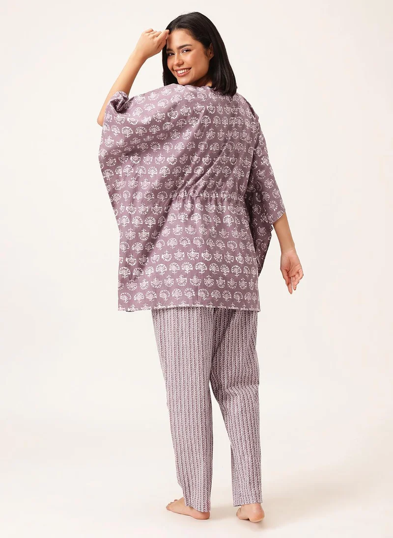 كلوفيا Clovia Print Me Pretty Kaftan Top & Pyjama Set in Light Purple - 100% cotton