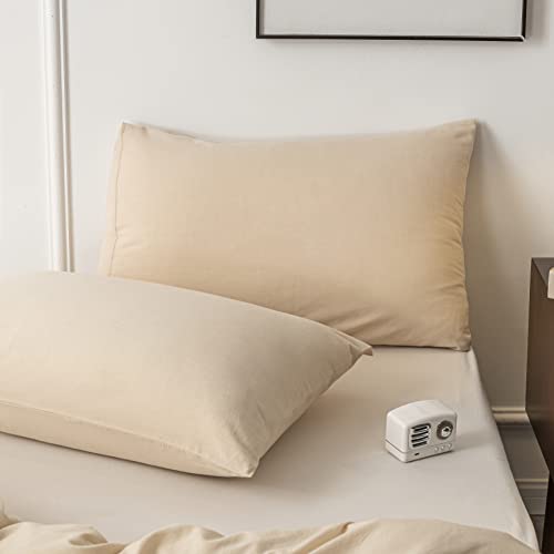 Janlive Washed Cotton Duvet Cover Full Ultra Soft 100% Cotton Solid Color Beige Duvet Cover Set with Zipper Closure -3 Pieces Beige Full - Image 5