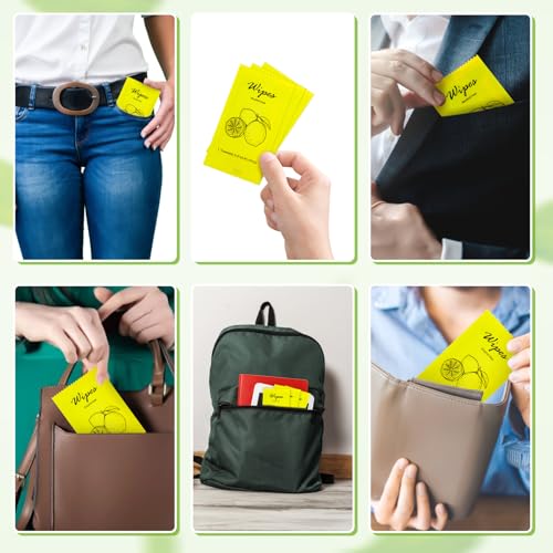 Twoworld Individual Hand Wipes Wet Wipes Travel Size,Wet Wipes Individually Wrapped Bulk Cleansing Travel Size Wipes for Wedding Travel Restaurant Barbecue (1 Count (Pack of 60), Lemon) - Image 5