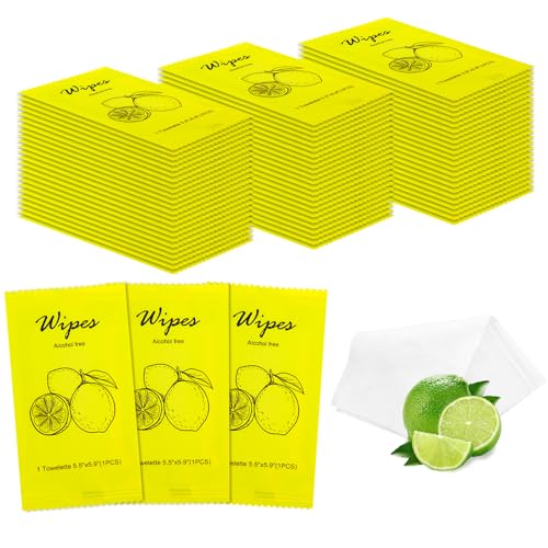 Twoworld Individual Hand Wipes Wet Wipes Travel Size,Wet Wipes Individually Wrapped Bulk Cleansing Travel Size Wipes for Wedding Travel Restaurant Barbecue (1 Count (Pack of 60), Lemon) - Image 1