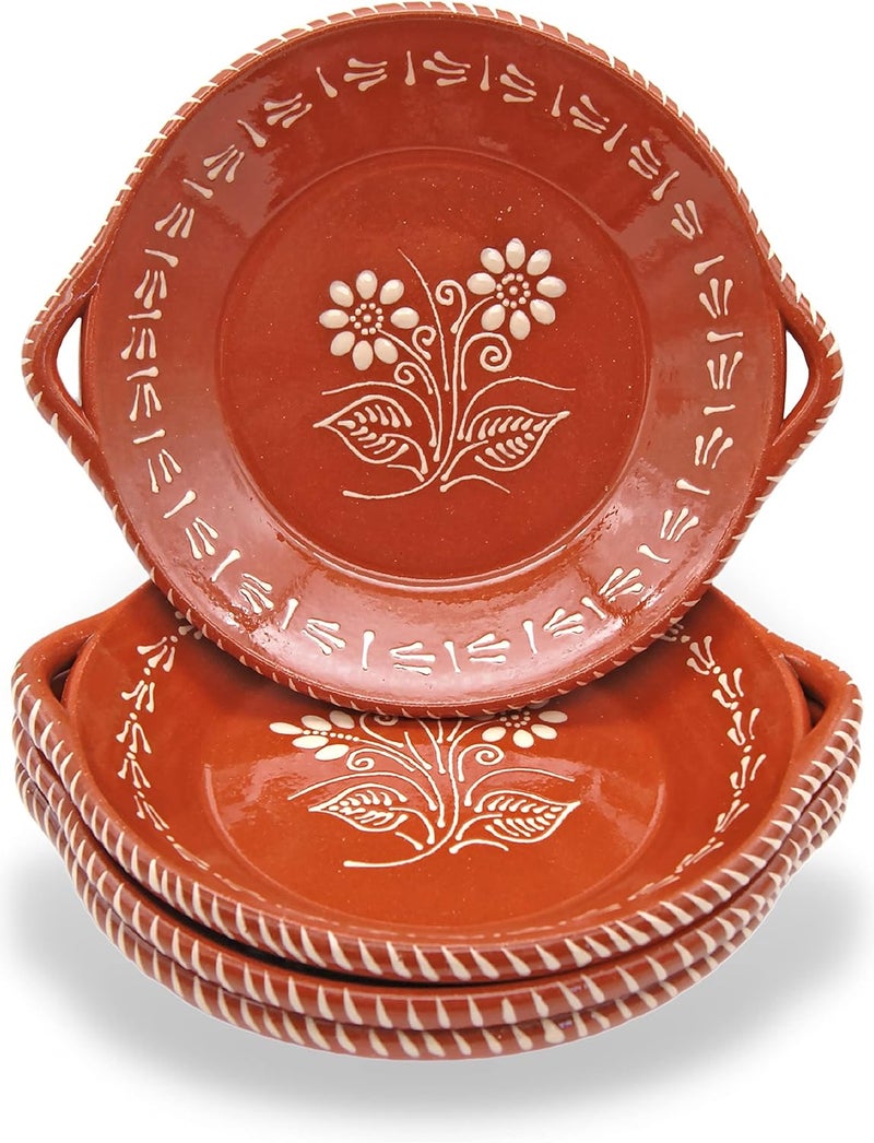 Portuguese Pottery Terracotta Clay Skillet Dinner Plate  Set of 4 Made in Portugal - Image 1