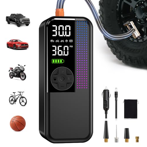 WEOLULI Tire Inflator Portable Air Compressor,150 PSI Cordless Air Pump, 12V DC Car Plug,Dual Power 10000mAh, Fast Inflation 24L/Min, 4 Preset Modes for Car, Bike, Motorcycle, Balls (Black, 10000mAh) - Image 1