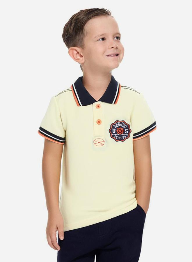 victor and jane Boys Yellow Embroidered Detail Short Sleeve Polo T-Shirt - Image 1