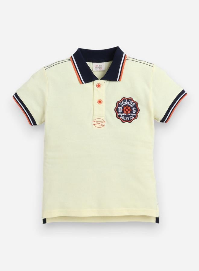 victor and jane Boys Yellow Embroidered Detail Short Sleeve Polo T-Shirt - Image 2