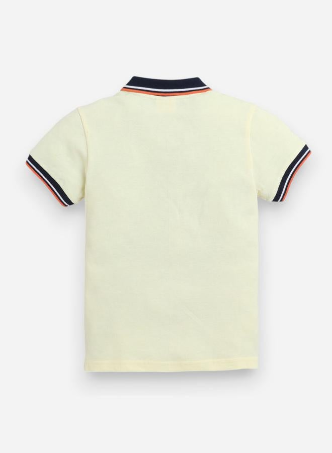 victor and jane Boys Yellow Embroidered Detail Short Sleeve Polo T-Shirt - Image 3