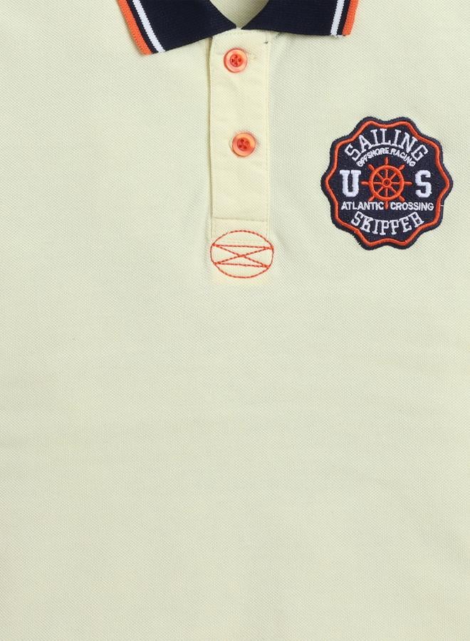 victor and jane Boys Yellow Embroidered Detail Short Sleeve Polo T-Shirt - Image 4