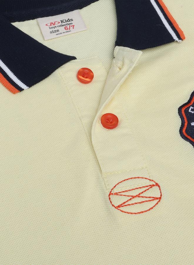 victor and jane Boys Yellow Embroidered Detail Short Sleeve Polo T-Shirt - Image 5