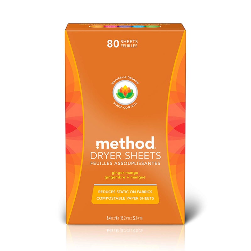 Method Dryer Sheets, Ginger Mango, 80 Sheets, 1 pack, Packaging May Vary