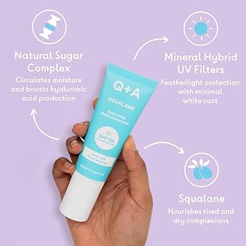 Q+A QA Squalane Hydrating Daily Sunscreen SPF 50 FastAbsorbing NonSticky BroadSpectrum UVAUVB Nourishes Dry Skin With Natural Squalane Meadowfoam Oil 95 Natural Vegan 50ml - Image 3