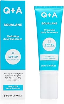 Q+A QA Squalane Hydrating Daily Sunscreen SPF 50 FastAbsorbing NonSticky BroadSpectrum UVAUVB Nourishes Dry Skin With Natural Squalane Meadowfoam Oil 95 Natural Vegan 50ml - Image 1