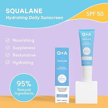 Q+A QA Squalane Hydrating Daily Sunscreen SPF 50 FastAbsorbing NonSticky BroadSpectrum UVAUVB Nourishes Dry Skin With Natural Squalane Meadowfoam Oil 95 Natural Vegan 50ml - Image 2