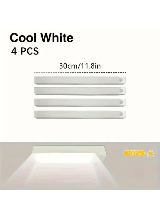 11.8 بوصة 4 قطع خزانة إضاءة LED بحساس حركة مع شاحن USB أبيض ناعم - Image 1