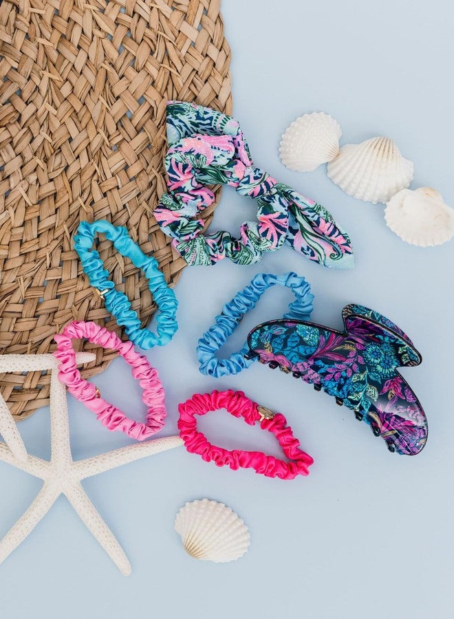 Lilly Pulitzer رباط شعر نسائي من ليلي بولتزر باللون الأزرق/الوردي/الأخضر مع تفاصيل قوس، يعيد حورية البحر - Image 4