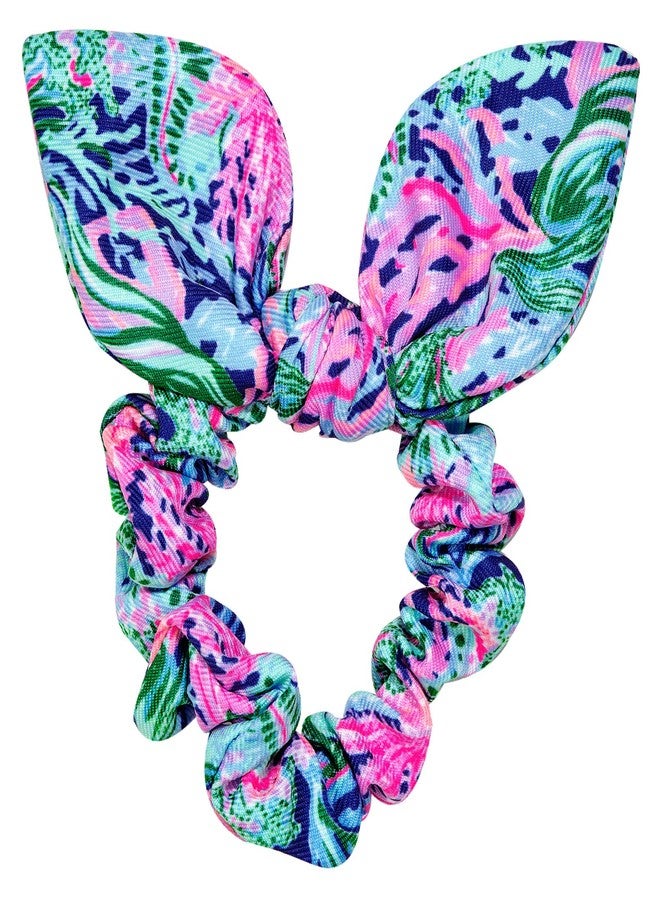Lilly Pulitzer رباط شعر نسائي من ليلي بولتزر باللون الأزرق/الوردي/الأخضر مع تفاصيل قوس، يعيد حورية البحر - Image 1